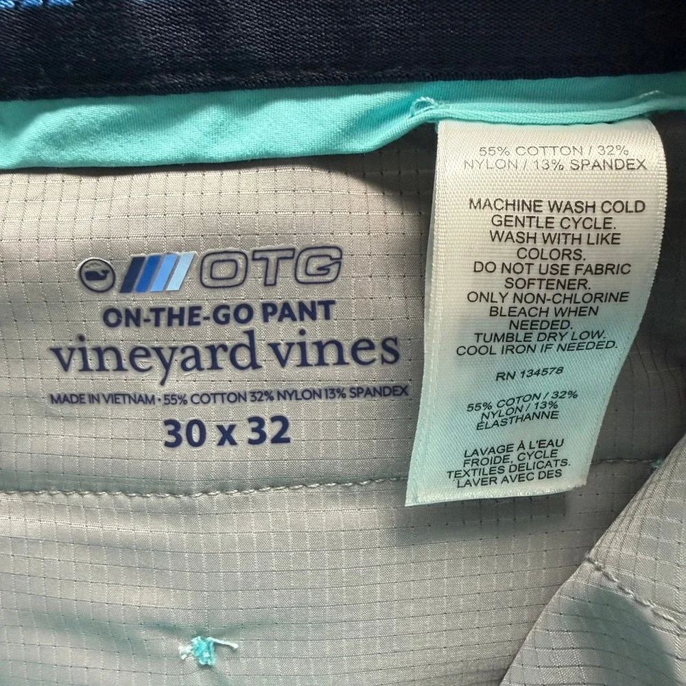 Vineyard Vines Mens On-The-Go Pant Turquoise Blue Chino Golf Stretch 30x32